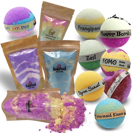 The Big Bubble Bath - Fizzy Dust and Bubble Bomb Set with colorful bath bombs and sensory fizz powders.