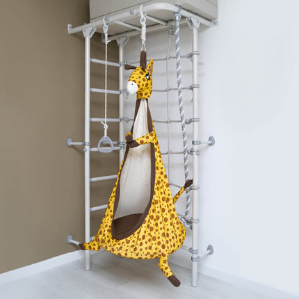 Sensory Swings hanging in a play area with a giraffe design, helping calm, connect and support families.