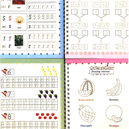 Tracing Book for Children - Enhanced Repeated Practice with Magic Faded Ink (Set of 4 books) Mini Planete