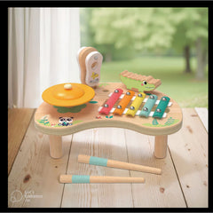 Wooden Musical Instruments Set – 6-in-1 Kids' Music Center with colorful xylophone and cymbal, helping families thrive.
