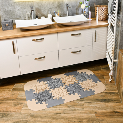 Sensory playmats End pieces textured floor mat in neutral tones with sensory patterns for calm and support.