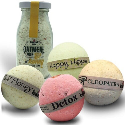 Monthly Subscription Luxury Bath Lovers Bundle featuring scented bath bombs and soothing oatmeal milk bath soak.