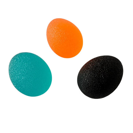 Set of three colorful Hand Exerciser Stress Eggs with textured surface for sensory and stress relief use.