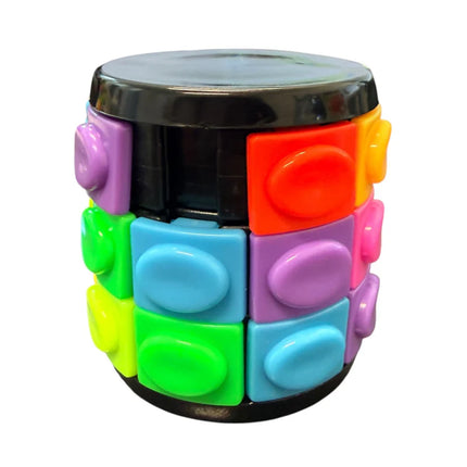 Colorful cylindrical puzzle toy featuring multiple rotating rows of bright buttons for Slide & Rotate Puzzle - Twin Pack