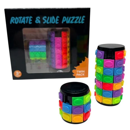 Slide & Rotate Puzzle - Twin Pack featuring colorful cylindrical sliding and rotating blocks for sensory and educational play.
