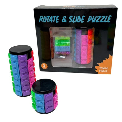 Slide & Rotate Puzzle - Twin Pack with colorful cylindrical pieces designed for sensory and educational play for ages 3 and up.