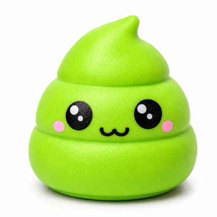 Squishy Jumbo Poo green kawaii squishy toy with black eyes and pink cheeks