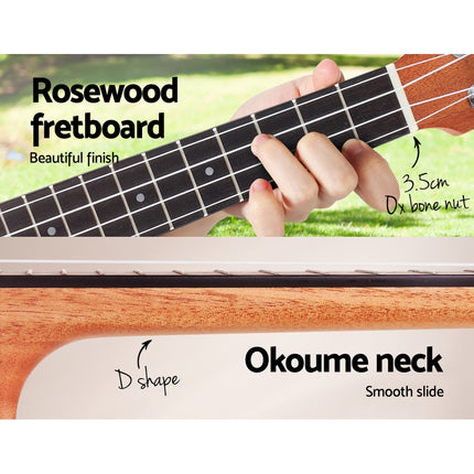 Alpha 26" Ukulele Natural Mahogany Tenor Beginner Gift w/ Carry Bag Dropshipzone