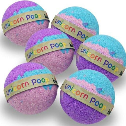Unicorn Poop all Natural Fizzing Bubble Bath Bomb set of 6 Fun Time Bath Pack in vibrant purple and blue colors