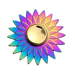 Trollius Chinensis Metal Fidget Spinner with rainbow petals and gold center, helping families thrive with tools to calm connect and support