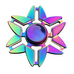 Colourful Six Claw Style Metal Fidget Spinner with vibrant metallic finish, designed to calm, connect and support sensory needs.