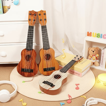 Acacia wood 17-inch Playable Ukulele Mini Guitar, lightweight and portable. Features comfortable nylon strings, includes a pick, and has open-style tuning pegs for precise tuning. Suitable for beginners and music enthusiasts, a popular gift choice for hol Dropshipzone