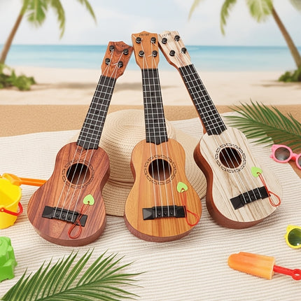Acacia wood 17-inch Playable Ukulele Mini Guitar, lightweight and portable. Features comfortable nylon strings, includes a pick, and has open-style tuning pegs for precise tuning. Suitable for beginners and music enthusiasts, a popular gift choice for hol Dropshipzone