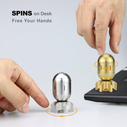 Atomic Bomb Fidget Spinner 3 in 1 EDC Clicker Toy Stainless Steel in silver and gold spinning on surfaces