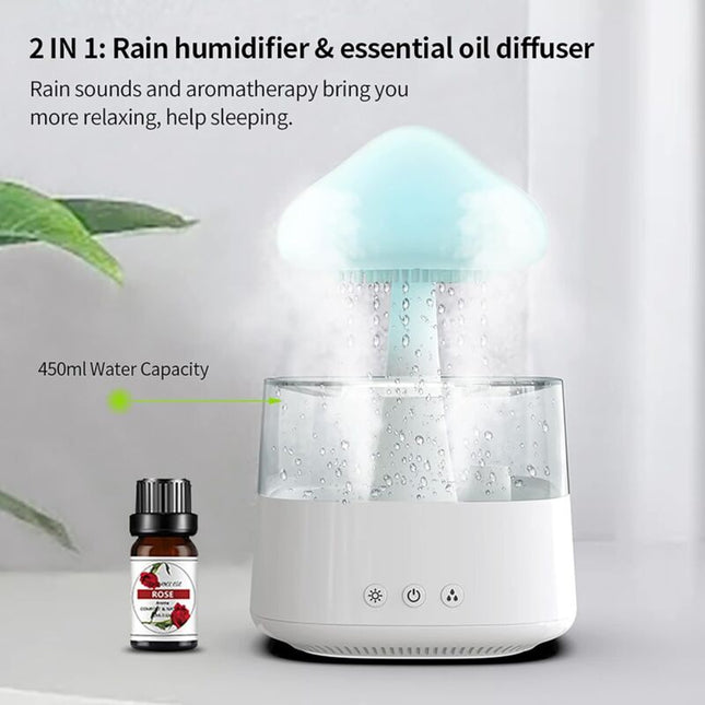 Rain Cloud Humidifier, Essential Oil Diffuser, Cute Mushroom Night Light With 7 Color Changing, Desktop Fountain, Sound Dropshipzone