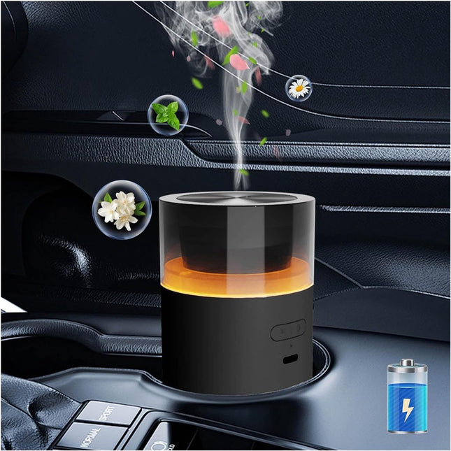 Car essential oil diffuser with automatic on/off function, portable humidifier with memory function, battery operated, with 8-color ambient light for car, home, office and travel (black) Dropshipzone