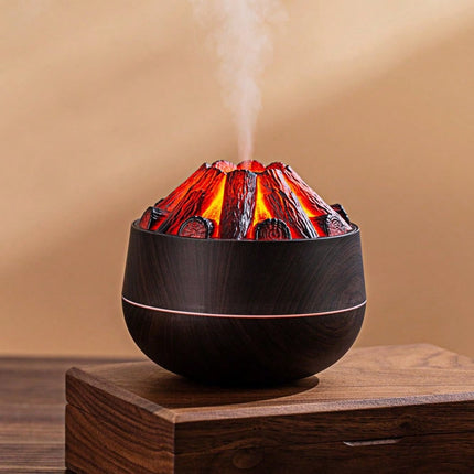 Aromatherapy Air Humidifier - Flame Effect Aromatherapy Diffuser - 300ml - Bedroom Humidifier - Campfire Shape - Small Ultra-Quiet USB Portable Humidifier for Home and Office (Dark) Dropshipzone