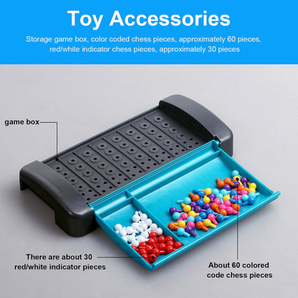 Mastermind Game Fun Brain Puzzle Game with storage box and color-coded chess pieces for educational play and family support.