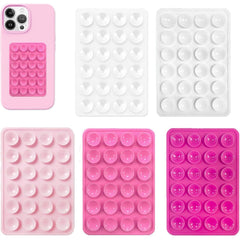 Pink silicone suction cup phone case mount set with multiple non slip sticky phone holders