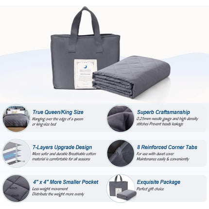 Weighted Blanket (15lbs, 60''x80''), Heavy Blanket Washable for Adult with Premium Glass Beads-Grey folded next to gray carry bag