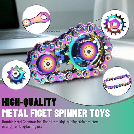 Metal Fidget Spinner Toys for Teens Boys Adults Bike Chain Roller Gadgets ADHD Figette Anxiety Stress Relief Items Quiet Figet Desk Offices EDC Men Easter Baske