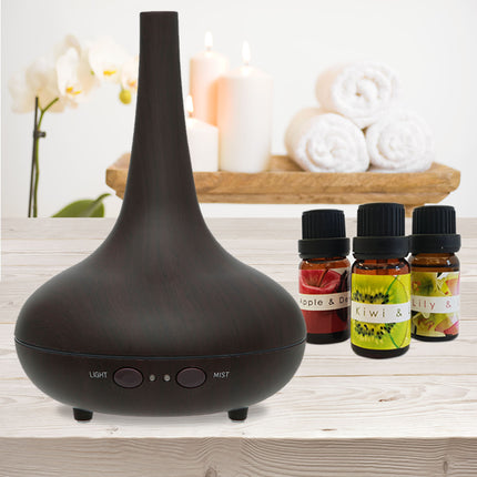 Essential Oil Diffuser Ultrasonic Humidifier Aromatherapy LED Light 200ML 3 Oils - Dark Wood Grain Dropshipzone