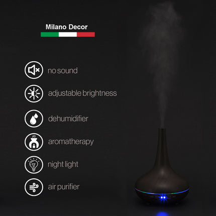 Essential Oil Diffuser Ultrasonic Humidifier Aromatherapy LED Light 200ML 3 Oils - Dark Wood Grain Dropshipzone