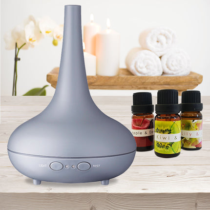Essential Oil Diffuser Ultrasonic Humidifier Aromatherapy LED Light 200ML 3 Oils - Matte Grey Dropshipzone