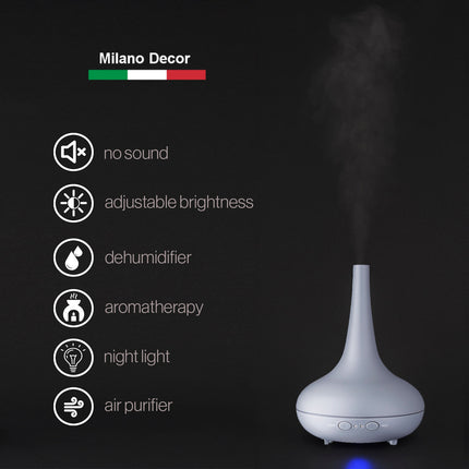 Essential Oil Diffuser Ultrasonic Humidifier Aromatherapy LED Light 200ML 3 Oils - Matte Grey Dropshipzone