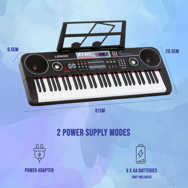 61-Key Electronic Learning Piano Keyboard, Light-Up Keys, LCD Display, with Music Stand Holder Dropshipzone