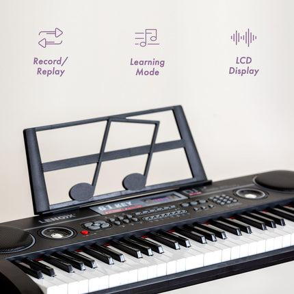 61-Key Electronic Learning Piano Keyboard, Light-Up Keys, LCD Display, with Music Stand Holder Dropshipzone