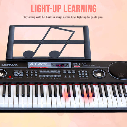 61-Key Electronic Learning Piano Keyboard, Light-Up Keys, LCD Display, with Music Stand Holder Dropshipzone