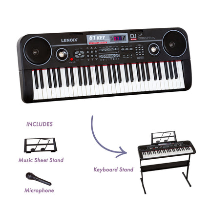61-Key Electronic Learning Piano Keyboard, Light-Up Keys, LCD Display, with Music Stand Holder Dropshipzone