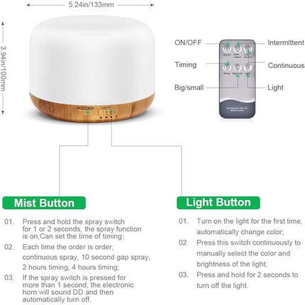 Aroma Aromatherapy Diffuser LED Oil Ultrasonic Air Humidifier Purifier 500ML Wood Grain - Sensory Circle