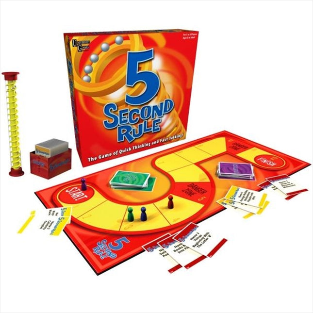 5 Second Rule Board Game with timer, colorful board, cards, and playing pieces, helping families thrive with tools to calm connect support