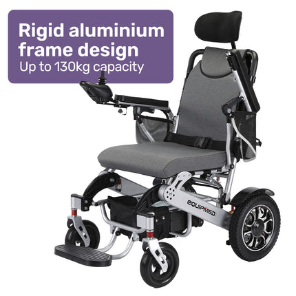 EQUIPMED Power Electric Wheelchair, Long Range, Alloy, Remote Control, Lithium Battery, Black/Silver - Sensory Circle