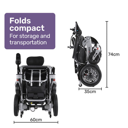EQUIPMED Power Electric Wheelchair, Long Range, Alloy, Remote Control, Lithium Battery, Black/Silver - Sensory Circle