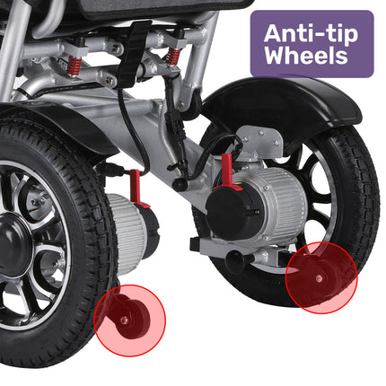 EQUIPMED Power Electric Wheelchair, Long Range, Alloy, Remote Control, Lithium Battery, Black/Silver - Sensory Circle