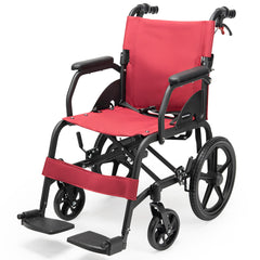 Equipmed Folding Transit Wheelchair, Lightweight Aluminium for Easy Transport, Crimson Red Dropshipzone