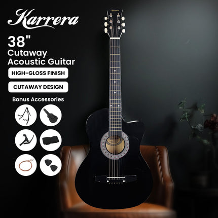 Karrera 38in Pro Cutaway Acoustic Guitar with Carry Bag - Black Dropshipzone