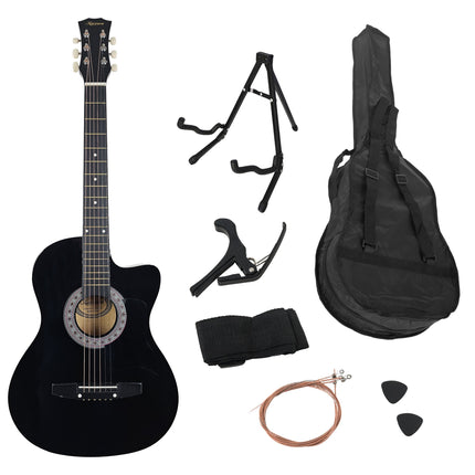 Karrera 38in Pro Cutaway Acoustic Guitar with Carry Bag - Black Dropshipzone