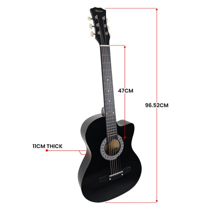 Karrera 38in Pro Cutaway Acoustic Guitar with Carry Bag - Black Dropshipzone