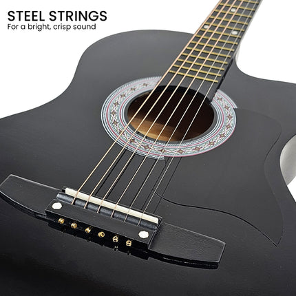 Karrera 38in Pro Cutaway Acoustic Guitar with Carry Bag - Black Dropshipzone