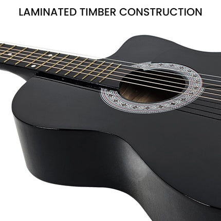 Karrera 38in Pro Cutaway Acoustic Guitar with Carry Bag - Black Dropshipzone
