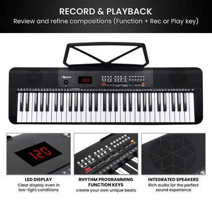 Karrera 61-Key Electronic Piano Keyboard with LED and Folding Stand in Black CHJ-SD1 Dropshipzone
