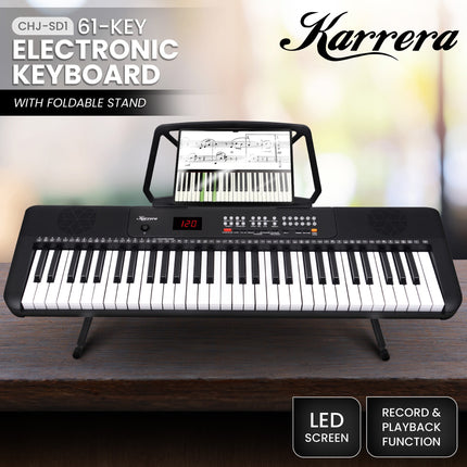 Karrera 61-Key Electronic Piano Keyboard with LED and Folding Stand in Black CHJ-SD1 Dropshipzone