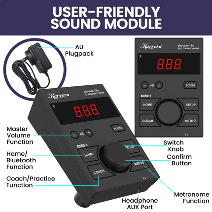 Karrera 18S Electronic Drum Kit Mesh Pads 8in Snare Bluetooth Sounds USB/MIDI Output Kick Pedals Drum Coach & Metronome Dropshipzone