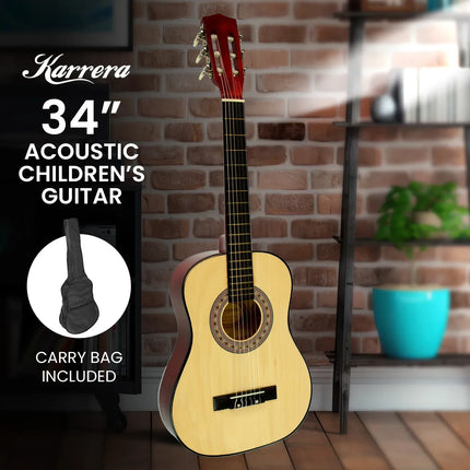 Karrera Childrens Guitar Wooden 34in Acoustic - Natural with carry bag included