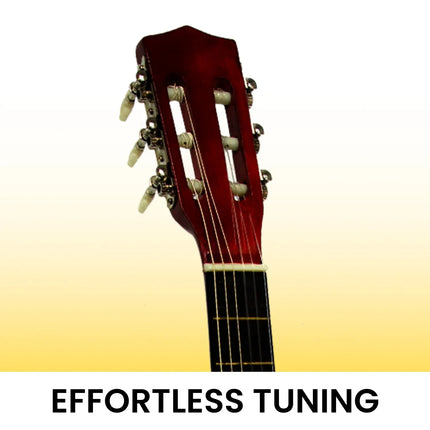 Karrera Childrens Guitar Wooden 34in Acoustic - Natural headstock with tuning pegs for effortless tuning