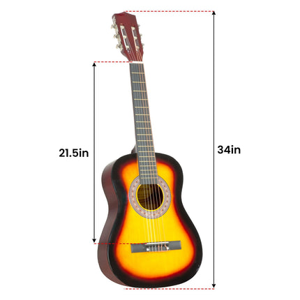 Karrera 34in Acoustic Wooden Childrens Guitar - Sunburst Dropshipzone
